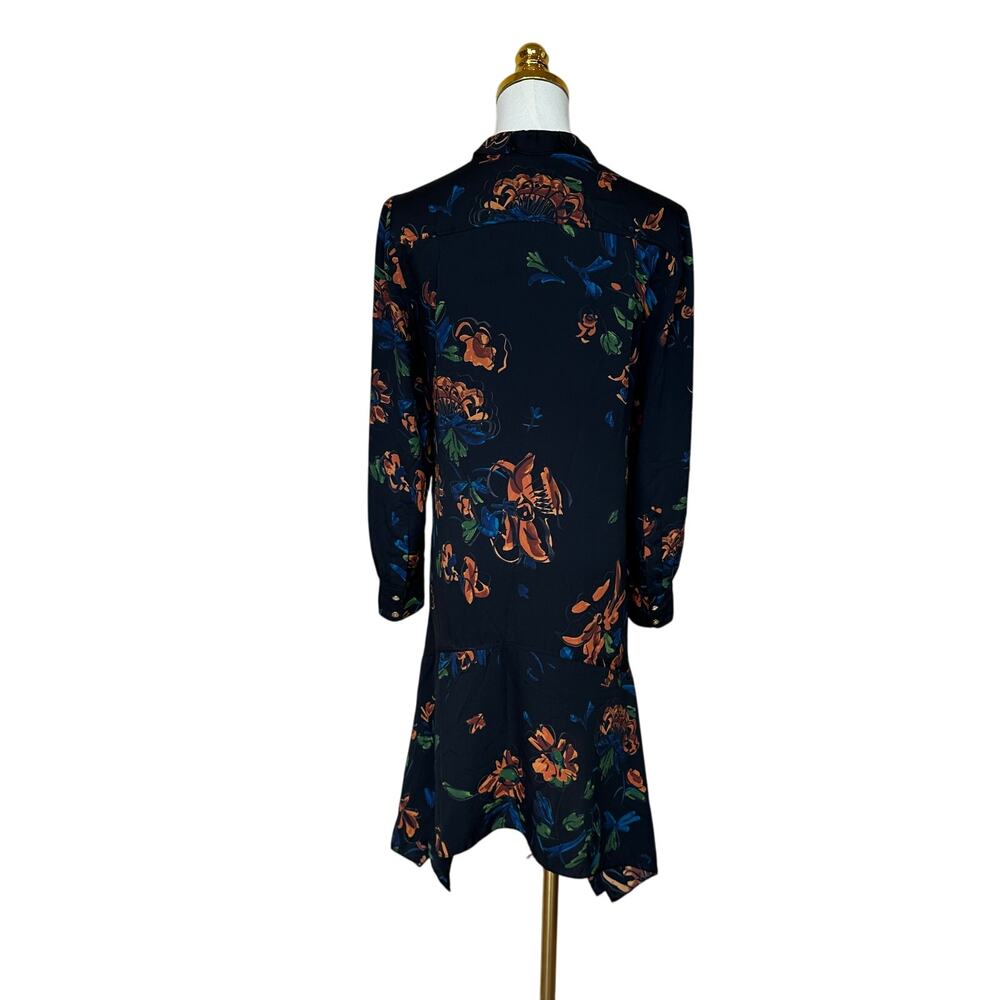 Tory Burch Black Floral Asymmetric Shirt Dress Size 0 Mini Career Designer $498 - Picture 7 of 11